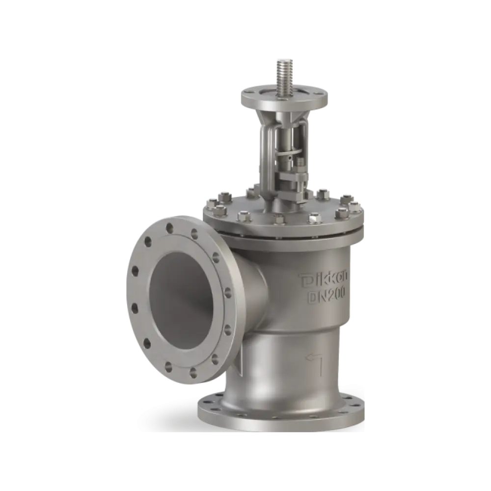 клапан запорный угловой с верхним ISO-фланцем PN 40.80
