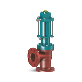 Фото товара клапан запорный угловой с гидравлическим линейным приводом одинарного действия из ковкого чугуна DN 80 PN 16 вид спереди