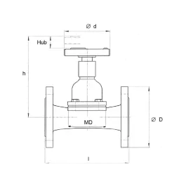 Фото товара клапан мембранный проходной судовой DN 32 PN 10 вид спереди