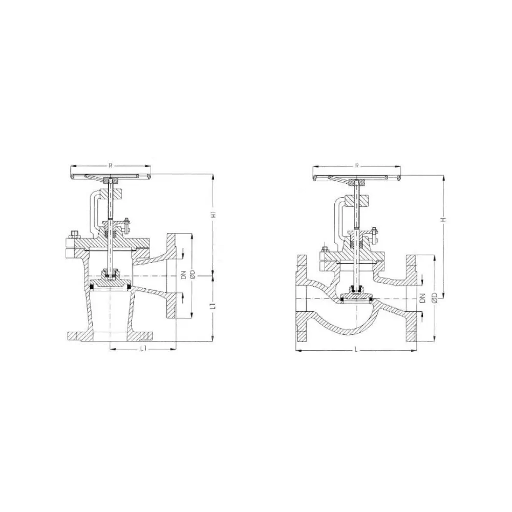 клапан запорный фланцевый судовой проходной DN 25 PN 40
