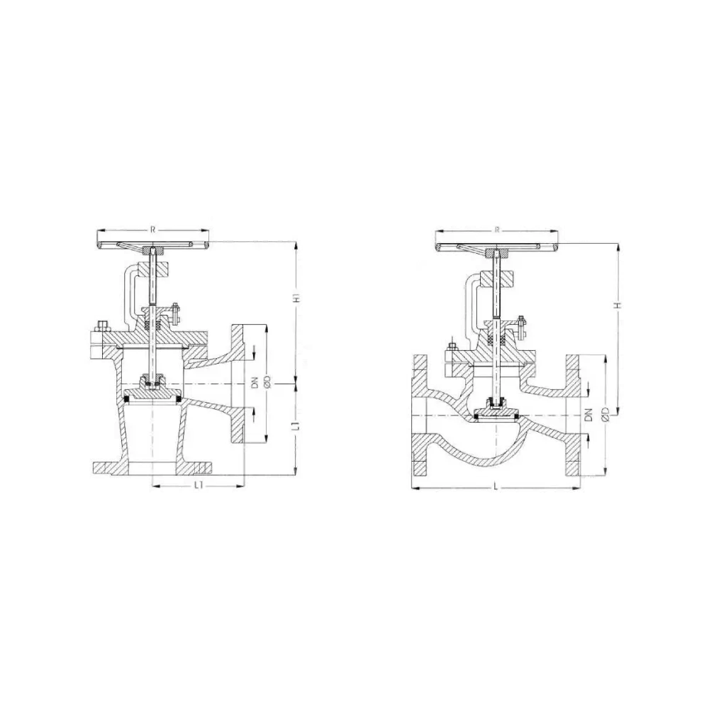 клапан невозвратно-запорный фланцевый судовой угловой DN 40 PN 40