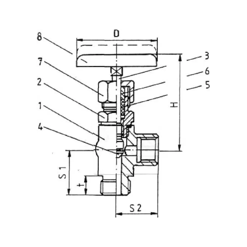 клапан запорный штуцерный угловой для воздушных баллонов PN 640