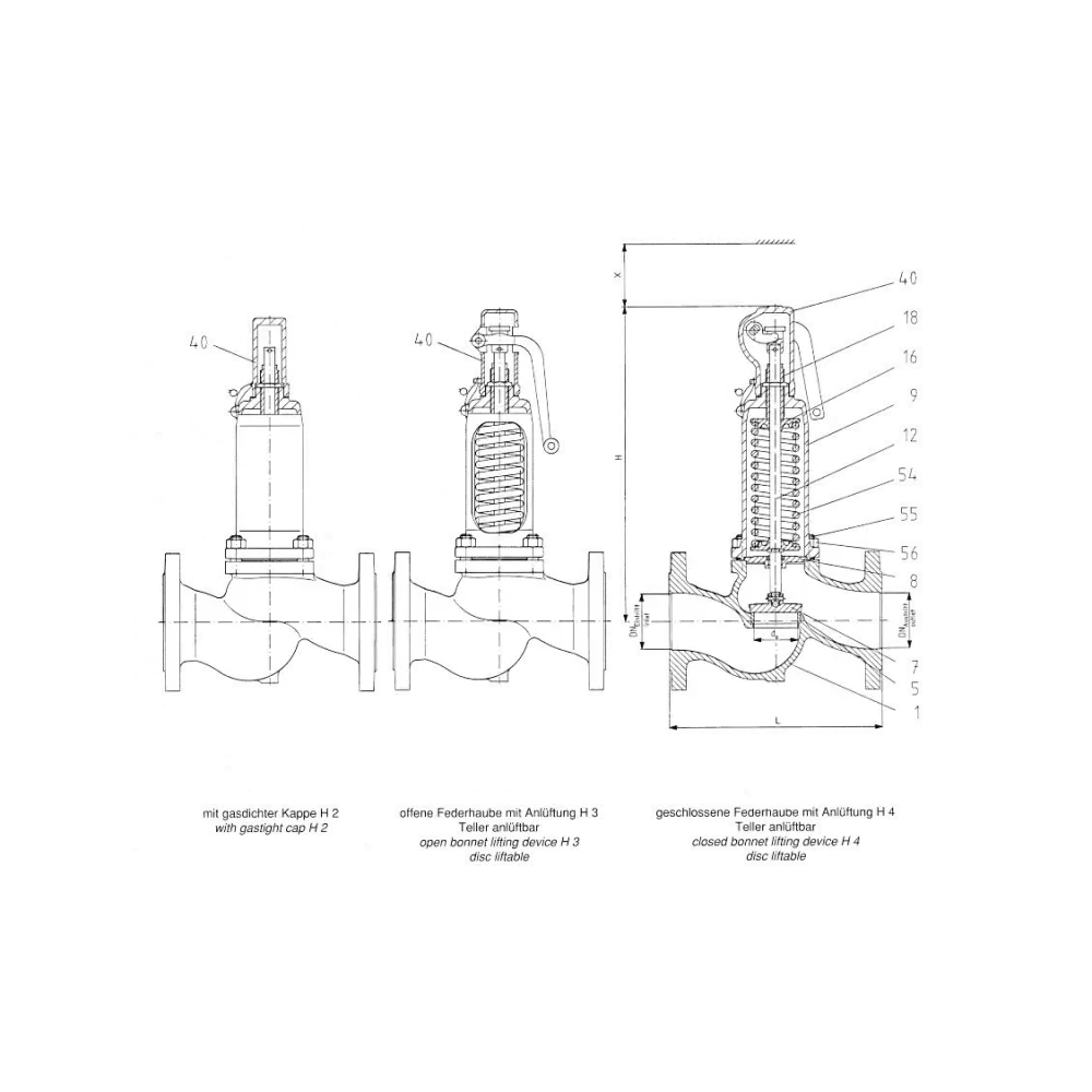 клапан предохранительный проходной с газоплотной крышкой DNE 40 PN 40