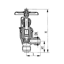 Фото товара клапан запорный штуцерный угловой сальниковый DN 6 PN 40 вид спереди