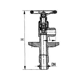 Фото товара клапан запорный штуцерный угловой с бортовым фланцем DN 15 PN 200 вид спереди
