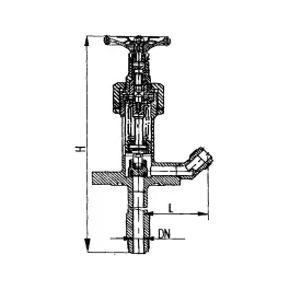 Фото товара клапан запорный штуцерный угловой с донным фланцем сильфонный DN 20 PN 100 вид спереди