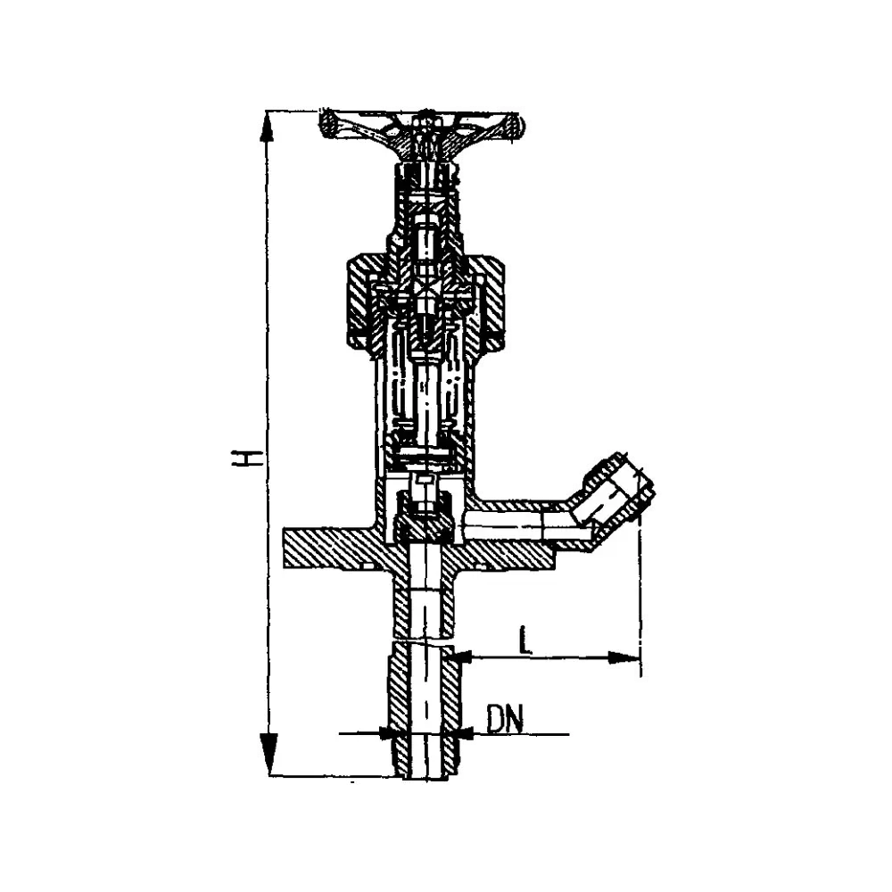 клапан запорный штуцерный угловой с донным фланцем сильфонный DN 20 PN 100
