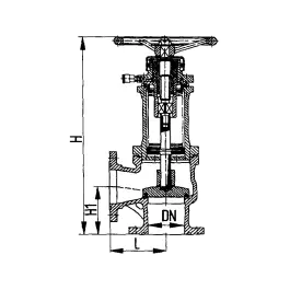 Фото товара клапан невозвратно-запорный фланцевый угловой сильфонный DN 70 PN 64 вид спереди