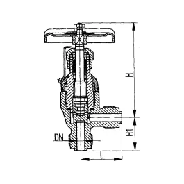Фото товара клапан невозвратно-запорный штуцерный угловой сальниковый DN 20 PN 40 вид спереди