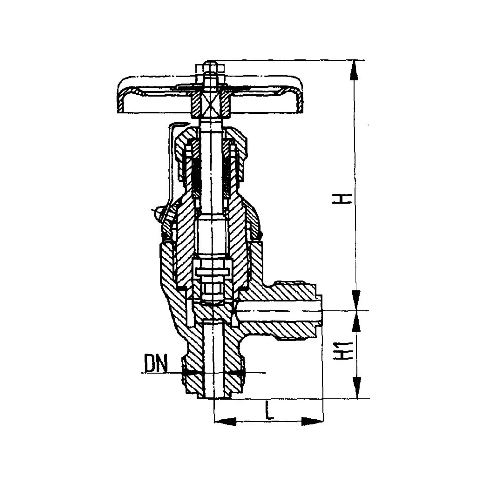 клапан невозвратно-запорный штуцерный угловой сальниковый DN 25 PN 25