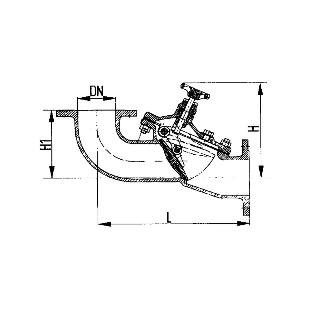 захлопка путевая фланцевая угловая DN 125 PN 1