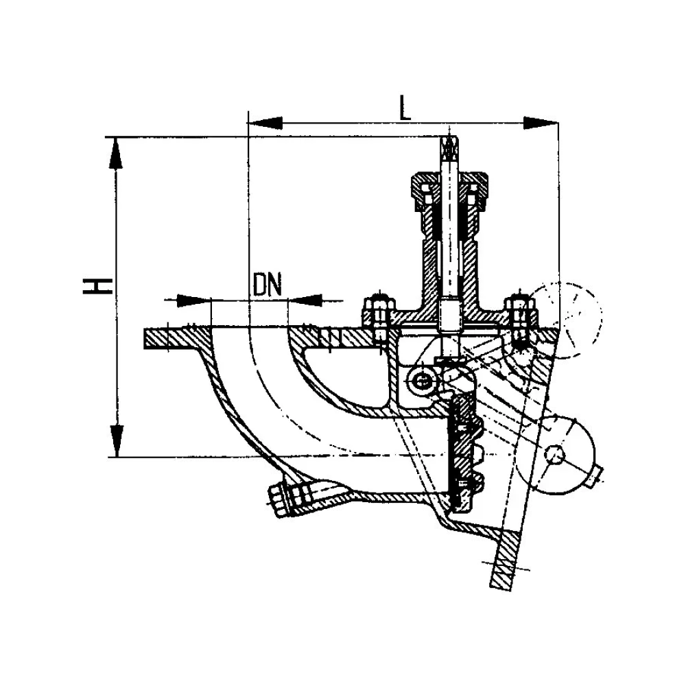 захлопка фланцевая угловая горизонтальная DN 80 PN 1